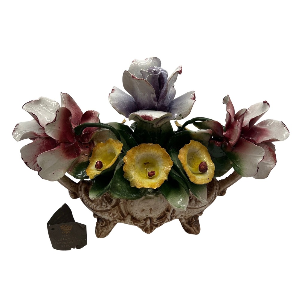 Capodimonte Italy Handcrafted Porcelain Floral Centerpiece Bowl Original Tag